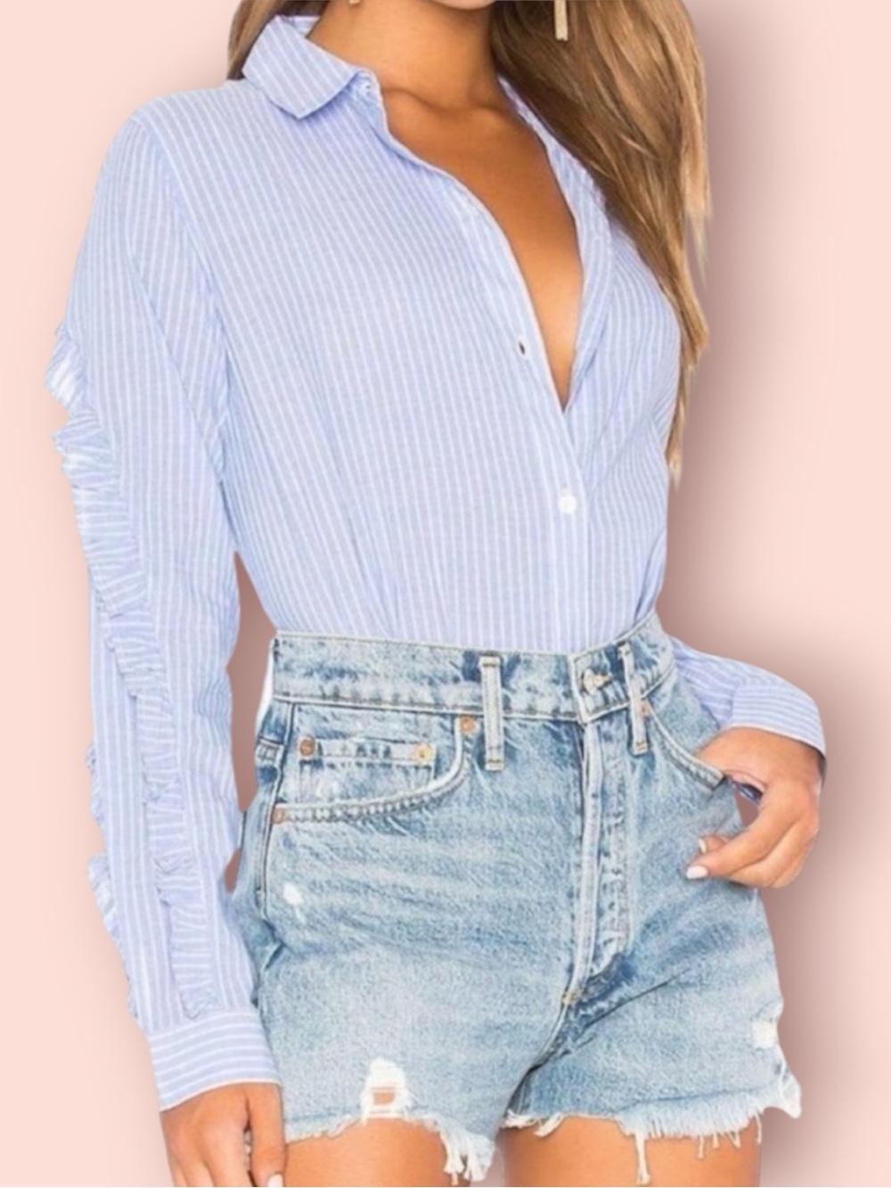 RAILS Lizzi Striped Ruffle Sleeve Button Down Shirt
